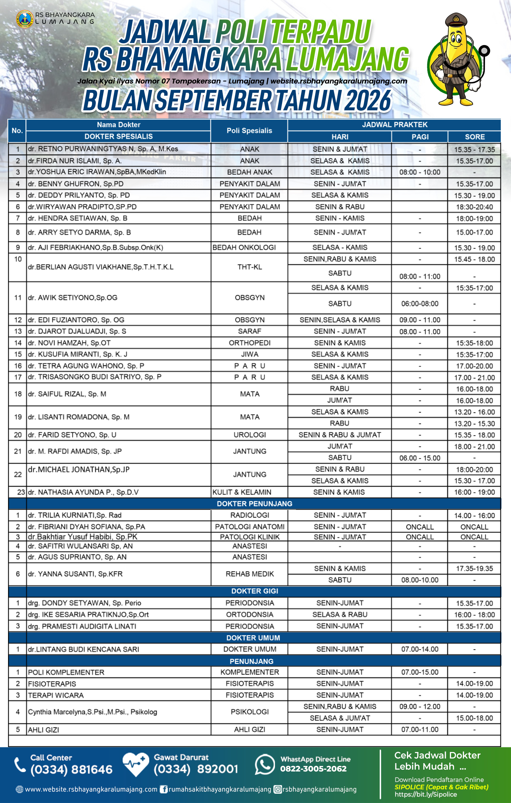 JADWAL POLI BULAN AGUSTUS 2026
